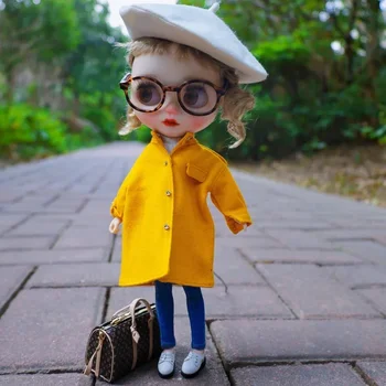 Blythe Doll Drabužių kepurė Geltonas žieminis ilgas paltas Blyth Azone Boots OB23 OB24 lėlės apranga