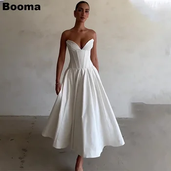 Booma A-Line Simple Midi vestuvių vakarėlio suknelės be rankovių be rankovių Korsetas Prom chalatai moterims Vakarinė suknelė vestuvių svečiui