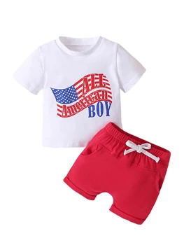 Boys Summer Streetwear komplektas Loose Fit šortai ir laiškų spausdinimo trumpomis rankovėmis viršus su apvaliu kaklu laisvalaikio stiliui