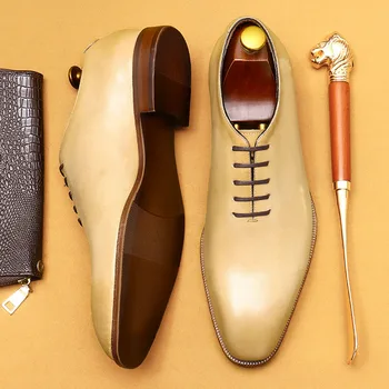 Brand Genuine Leather Vyriški oficialūs batai Rankų darbo klasikiniai viso kirpimo Oksfordo verslo suvarstomi drožybos vestuvinės suknelės batai vyrams