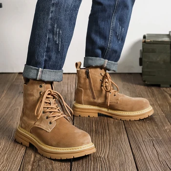 Brand Men Lace Up Boots Winter Casual Shoes Designer Luxury Chelsea Tactical Military Work Safety Leather Ankle Sneakers Boots