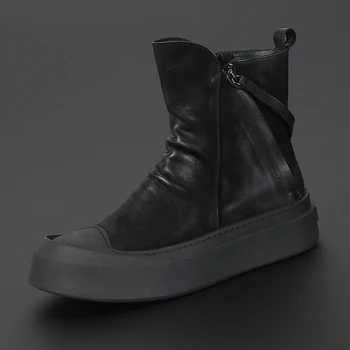Britų nauji odiniai vyriški batai juodi storas padas trumpi vyriški batai visi laisvalaikio patogūs trumpi batai aukštos mados batai