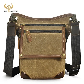 Canvas+Genuine Real Leather Classic Messenger Sling Bag Multi-function Travel Fanny Waist Belt Pack Leg Drop Bag For Men 211-4