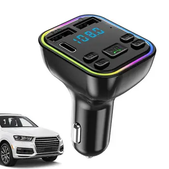 Car FM siųstuvo spalvotos lemputės Belaidis MP3 grotuvas Type-C PD 20W ir QC 3.0 dvigubas USB įkroviklis Laisvų rankų įrangos skambinimas 5.0 imtuvas