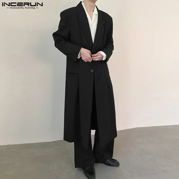 Casual Simple Style Tops INCERUN New Men Side Pleated Long-style Design Blazer Male Hot Sale Solid Suit Rankovėmis S-5XL