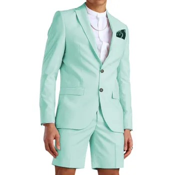 Casual Summer Beach vyriškas kostiumas 2023 m. Trumpas kelnių rinkinys 2 dalių smokingo jaunikio paplūdimio vestuvinės suknelės kostiumas Homme Mariage(Švarkas+Kelnės)