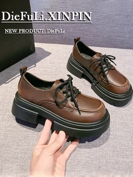 Casual Woman Shoe Round Toe All-Match Female Footwear Loafers With Fur Clogs Platform Autumn British Style Oxfords Dress Slip-On
