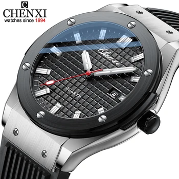 CHENXI Top Brand Date Vyriškas laikrodis Quartz Sport Silicone Strap Vyriškas vandeniui atsparus rankinis laikrodis Prabangus pasimatymas Analoginiai šviečiantys laikrodžiai