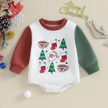 Christmas Baby Boy Girl Apranga Rompers ilgomis rankovėmis Raštas Spausdinti Naujagimio smėlinukas Kūdikių mieli žieminiai drabužiai