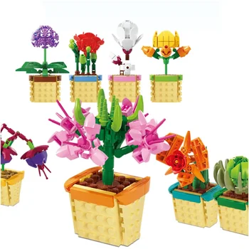 Creative Flower Bonsai serija Mini darbalaukio slėgį mažinantis ornamentas Statybiniai blokai Kaladėlės Kalėdiniai žaislai Dovanos
