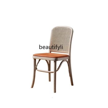 Creative Solid Wood Rotang valgomojo kėdė Pagrindinis Fotelis Dizaineris B & B Zhonggu laisvalaikio kėdės baldai