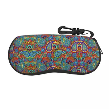 Custom Colorful Retro Paisley Pattern Shell Glasses Case Boho Bohemian Floral Art Eyeaks Case Solar Glasses Protector Box