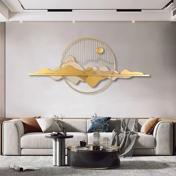 Custom Light Luxury Style 3D Metal Wall Art Creative Handmade Cloud And Moon With Gold Round Frame Wall Hanging For Home