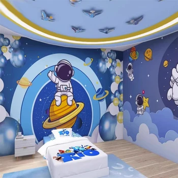 custom Space Astronaut tapetas berniukų mergaičių miegamajame Freska Animacinis sieninis popierius Vaikų kambarys Žvaigždėtas dangus Fono lipdukas