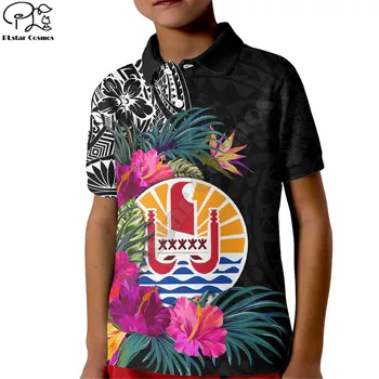 Custom Tahiti Island Kid Polo marškinėliai Prancūzijos Polinezijos atogrąžų vasaros trumpomis rankovėmis 3D Print Polo marškinėliai Berniukai Mergaitės trišakiai