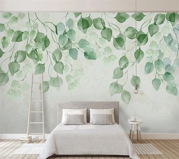 Custom wallpaper 3d švieži žali lapai, akvarele tapytas pastoracinis TV fonas siena svetainės miegamojo freskos фотообои