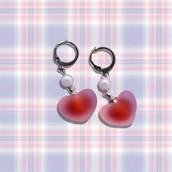 Cute Egirl Harajuku Y2k Candy Color Heart Charms Hoop auskarai moterims Sweet Love Earings Fashion Earring Papuošalų dovanų vakarėlis