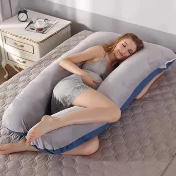 Daugiafunkcinė nėščių moterų pagalvės pusė gulinti pagalvė Gryna medvilnė Nuimama ir plaunama U formos pagalvės pagalvėlė