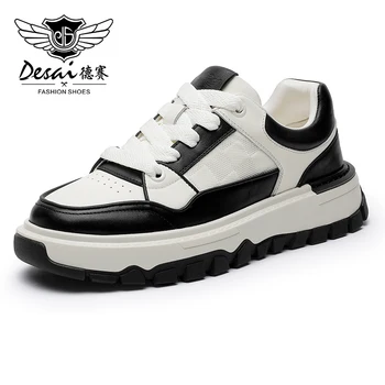 DESAI Anti-slip On Sneaker Cowhide Leather Men Casual Walking Shoes For Men Laces Up Hand Add Color Breathable 2023 Summer New