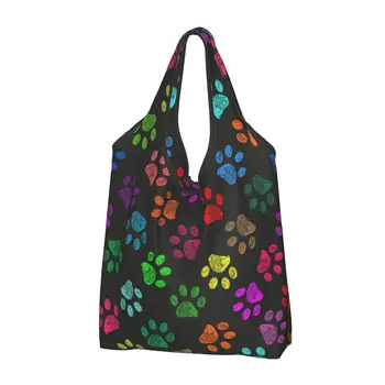 Didelis daugkartinio naudojimo spalvinga letena Pėdų atspaudas Bakalėjos krepšiai Perdirbti sulankstomas šuo Katė Pirkinių krepšys Plaunamas lengvas