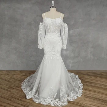 DIDEYTTAWL Tikras paveikslas Boho nuo pečių aplikacijos Undinės vestuvinė suknelė Užtrauktukas Atgal Teismo traukinys Nuotakos suknelė pagal užsakymą
