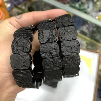 Didmeninė prekyba natūralia juoda lava vulkaninė palaida apyrankė natūralaus akmens meteorito juodas tektite pavyzdys moterims vyras dovanai