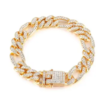 Didmeninė prekyba papuošalais --( 20cm*13mm) Hip Hop Gold Color Heavey Full Crystals Figaro apyrankės vyrams Fashion Jewelry