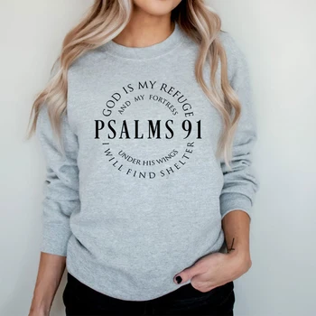 Dievas yra mano prieglobstis Psalmės 91 Krikščioniškų džemperių Biblija, kurioje sakoma, kad drabužiai religiniai palaiminti gobtuvai Unisex įkvepiantys džemperiai