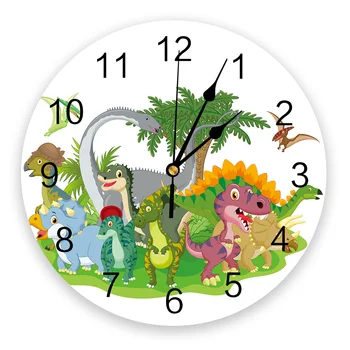 Dinozaurų spalvotas laikrodis Svetainė Namų dekoras Didelis apvalus sieninis laikrodis Nutildytas kvarcinis stalas Laikrodis Miegamojo dekoravimas Sieninis laikrodis