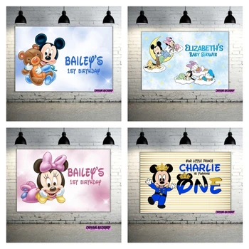 Disney animacinis filmas Kūdikis Princas Mikis Princesė Minnie Pelė Mėlynas dangus Fonas Gimtadienio vakarėlis Fotografija Fono reikmenys Reklamjuostė