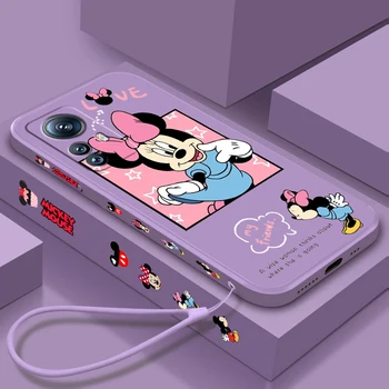 Disney Cute Minnie Mickey Liquid Left Rope for Xiaomi Mi 13 12T 12 11T 11i 11 A3 10T 10 CC9E 9 Pro Lite Ultra 5G telefono dėklas