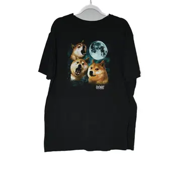 Doge vyriški juodi medvilniniai marškinėliai Logotipas Megztinis Įgulos kaklas Trumpomis rankovėmis Moon Sz 2XL ilgomis rankovėmis