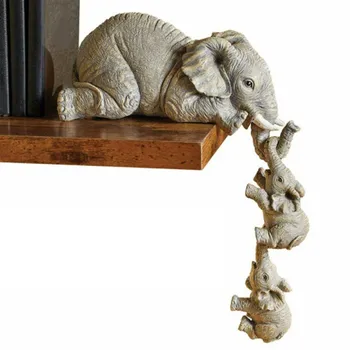 Dramblio statulos derva Dekoratyvinė dramblio lentynos prižiūrėtoja Motina Kabanti dviejų kūdikių figūrėlė namų dekoro namų ruošos dovana