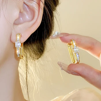 DREJEW Fashion Geometriniai kvadratiniai auskarai Balti kubiniai cirkonio moteriški auskarai Aukso spalvos Variniai auskarai Minimalistiniai papuošalai
