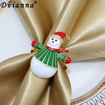 Dvianna 6Vnt Sniego senio servetėlių žiedai Auksinių servetėlių žiedų laikiklis Kalėdų vestuvių vakarienės vakarėliui Kalėdų dekoracija 2024 HWC151