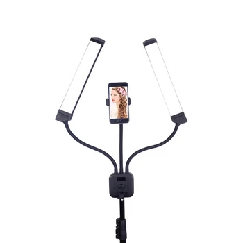 Dvigubos rankos užpildymo šviesos fotografija LED užpildymo lemputė su stovo trikoju telefonui