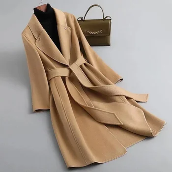 Dvipusis vilnonis paltas Moteris 2023 Nauja mada Pavasaris ir ruduo Korėjietiškas ilgomis rankovėmis vėjavaikiškas paltas Vilnonė striukė M1102