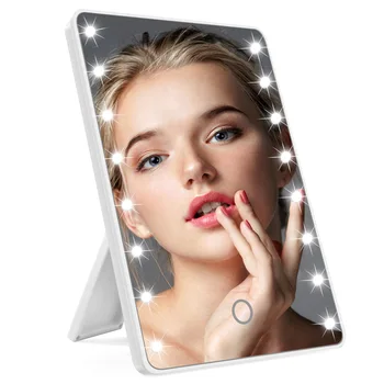E2 16 šviesos diodų Makiažo veidrodis su LED jutikliniu reguliuojamu lengvu kosmetiniu veidrodžiu apšviestas tuštybės veidrodis Espejo De Maquillaje De Mesa