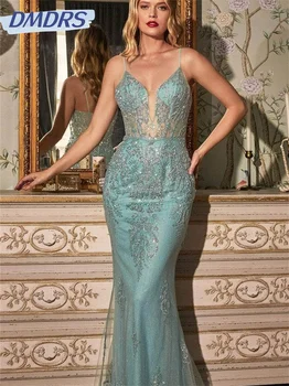 Elegantiška undinės vakarinė suknelė 2024 m. Klasikiniai chalatai be petnešėlių Klasikiniai nėrinių aplikacijos vakarėlio suknelė Vestidos De Novia