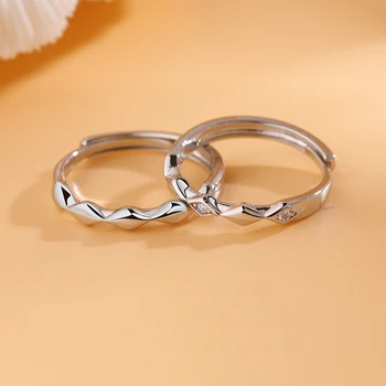 European S925 Sterling Silver AAA CZ Simple Geometry Couple Finger Ring for Women Men Birthday Party Vestuvių dovanų papuošalai
