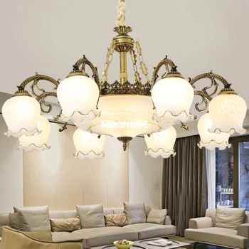 europietiško stiliaus retro svetainės stiklo šviestuvas, amerikietiškas naudotų žiedlapių šviestuvas, miegamojo valgomojo dekoratyvinė lempa