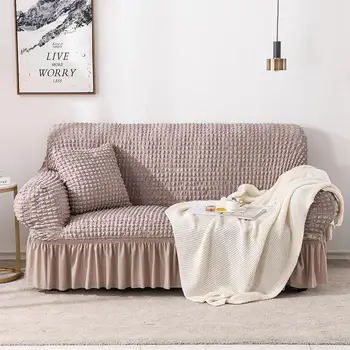 europietiško stiliaus Seersucker sijonas High Elastic Fabric All-inclusive L formos sofos užvalkalas Rankšluosčių pagalvėlės sofos kėdės užvalkalas 2023