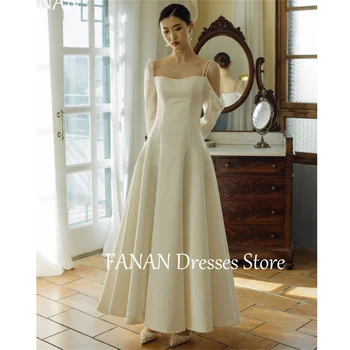 FANAN Korėja Vieno peties vestuvinės suknelės Satin A-Line 웨딩드레스 Dramblio kaulo ilgomis rankovėmis užtrauktuku pagal užsakymą pagaminti vintažiniai nuotakos chalatai plius dydis