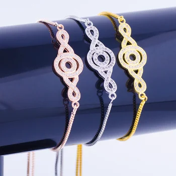 Fashion Jewelry Charm Zircon Crystal Music Note Bead Bracelet Handmade Copper Micro Pave Square Chain Moteriškos apyrankės 
