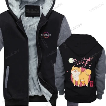 Fashion Shiba Inu Men Dog Of Japan Cherry Blossom Moon Kanji žieminis gobtuvas Soft Cotton prekės ženklo paltas su gobtuvu Top Merchandise
