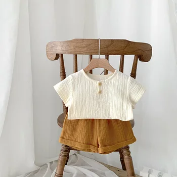 FINEPAT Kūdikių drabužių komplektas Mažyliai Berniukai Lininis kostiumas Kietas trikotažas ir šortai 2 dalių kūdikio apranga
