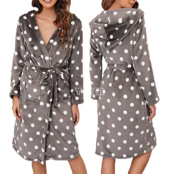 Flaneliniai miego drabužiai Naktiniai marškiniai su gobtuvu Laisvas kimono chalatas su diržu Moterys Žieminis naujas chalatas Šilti minkšti naktiniai drabužiai Jaukūs poilsio drabužiai