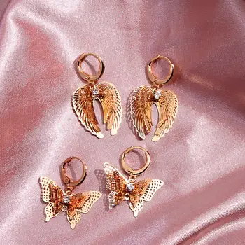 Flatfoosie Fashion Butterfly Dangle auskarai moterims Aukso spalvos metaliniai sparnai Numesti auskarai Elegantiški vestuvių papuošalai Mujer dovanos