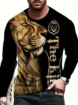 Funny 3D Liūto spausdinimas marškinėliai ilgomis rankovėmis Fashion Animal Pattern vyriški marškinėliai Casual O-neck Medvilninis megztinis Rudens gatvės viršūnės