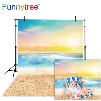 Funnytree fonas fotostudijai jūros paplūdimio smėlis bokeh tapyba spalvingas dangus vasaros vaikų fotografija fonas fotosesija